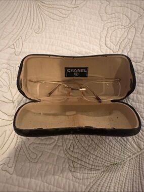 CHANEL Gold Rimless Eyeglasses with Black Case